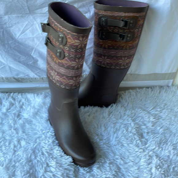 Ugg Sabene Tall Brown Fair Isle Rain Rubber Boots Size 7 - Picture 5 of 8